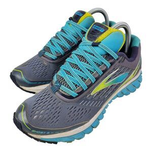 BROOKS Shoes GHOST 9 Womens Size 7.5 Gray Teal Running Sneaker 1202251B151
